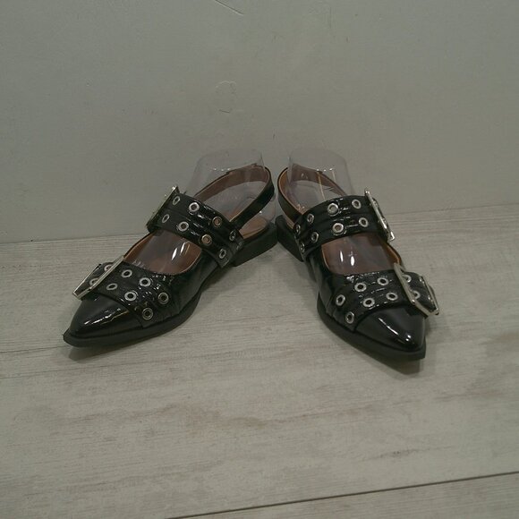 Steve Madden Graya Double Buckle Slingback Sexy Grunge Style Black Flats SZ 8.5 - Picture 2 of 12